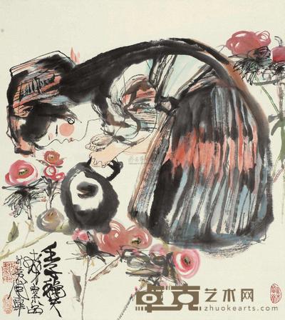 程十发 1972年作 少女 立轴 54×48.5cm