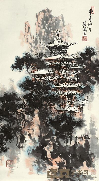 何镜涵 1989年作 山水 立轴 89×48.5cm