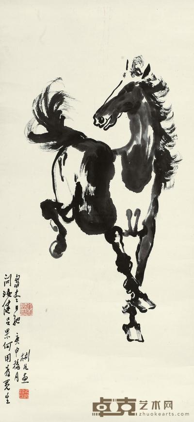 沈彬如 1980年作 奔马图 立轴 83.5×38.5cm