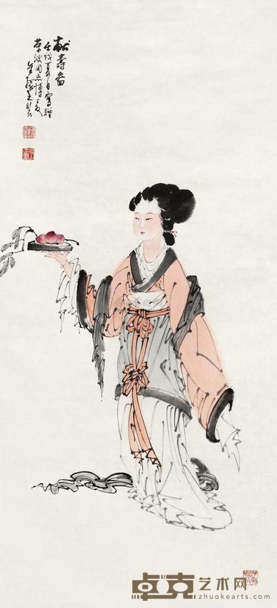 金振之 1982年作 麻姑献寿 镜心 98×45cm
