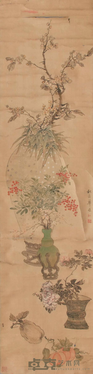 新罗山人 花卉 164×41cm