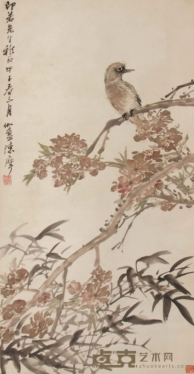 陈摩 花鸟 75×39cm