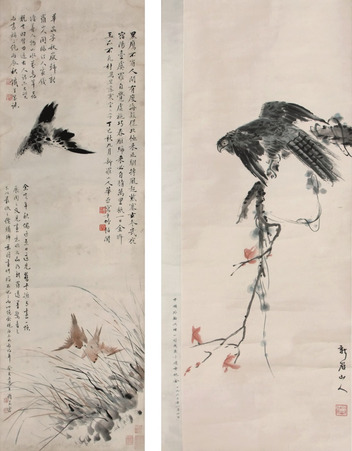 新罗山人 花鸟 对屏