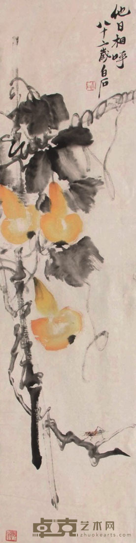 齐白石 花卉 立轴 136×34