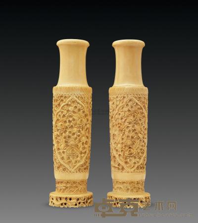 牙雕花瓶 （一对） 高28cm×2