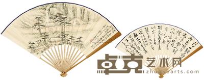赵云壑 民国 山寺山水 成扇 48×18.3cm