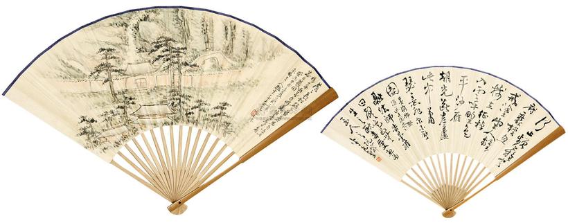 赵云壑 民国 山寺山水 成扇