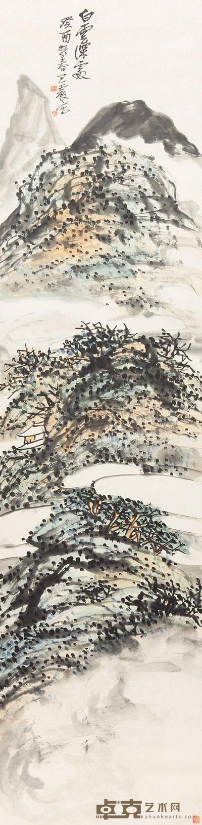 白云深处山水 立轴 136×34cm
