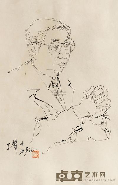 李延声 丁肇中素描像 37×23cm