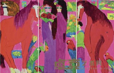 WALASSE TING TWO LADIES AND TWO HORSES (TRIPTYCH) 178×291cm;178×97cm