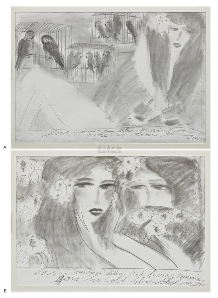 WALASSE TING A：LOVE COMING LIKE RAINBOW， GONE AS TEARS；B：LOVE COMING LIKE RED HARES RUNNING， GONE AS COLD BLUE SKY [TWO WORKS]