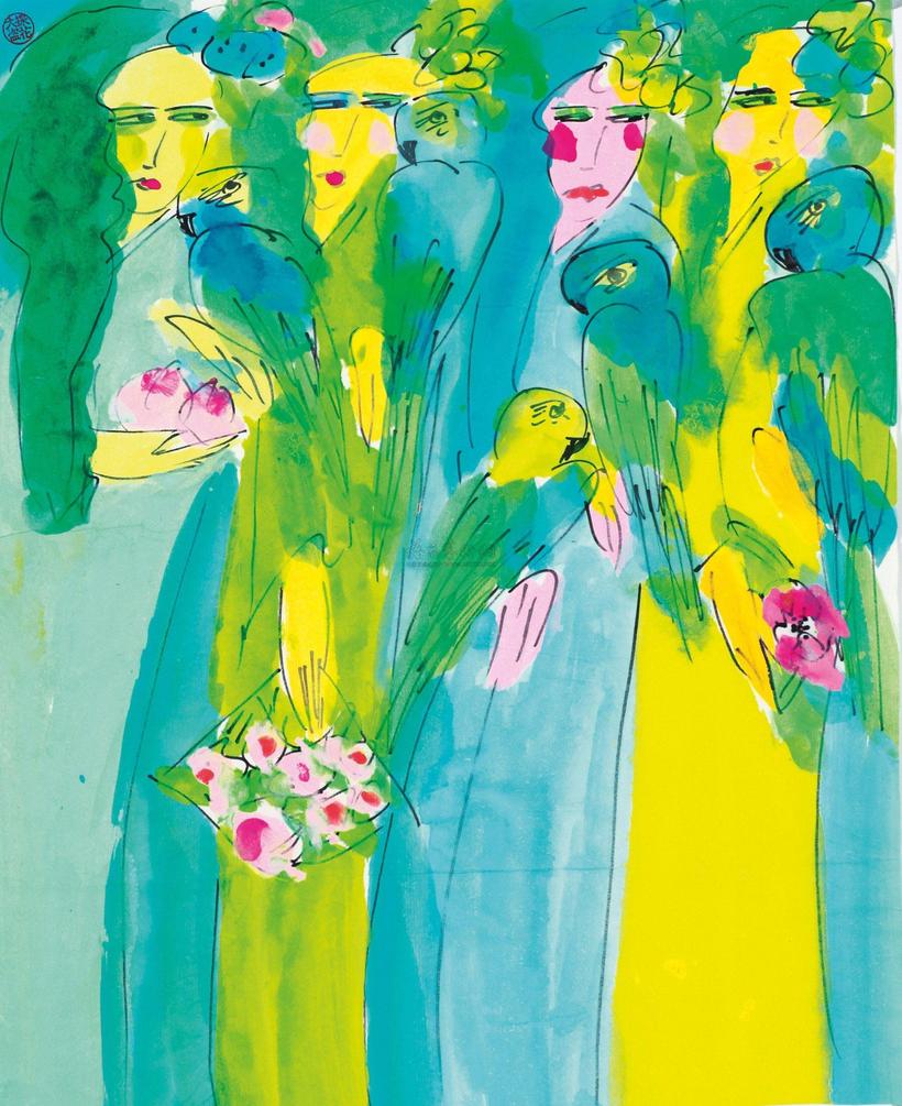 WALASSE TING FOUR WOMEN WITH PARROTS