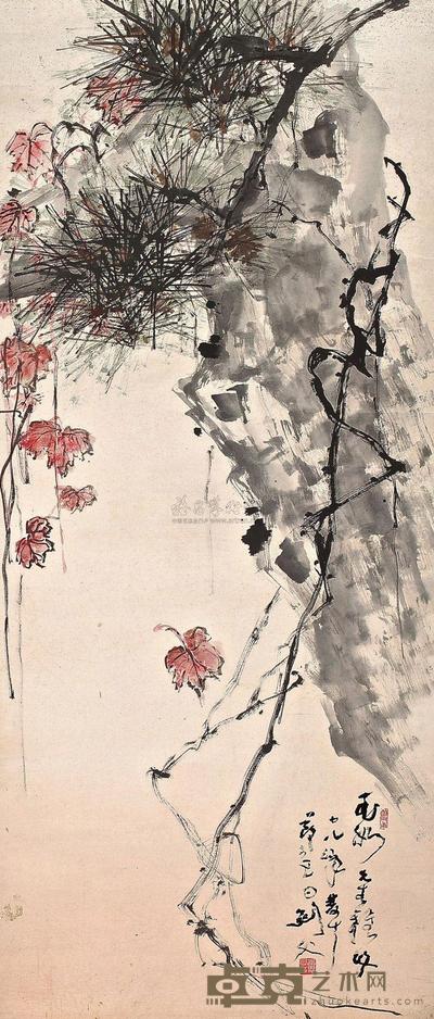 高剑父 PINE AND AUTUMN LEAVES 129×55.3cm