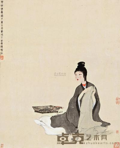 傅抱石 LADY SEWING 61.5×49.7cm