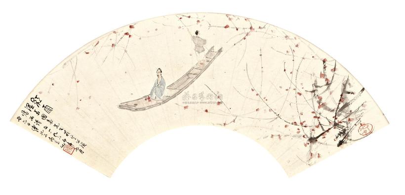 傅抱石 BOATING UNDER THE RED BLOSSOMS