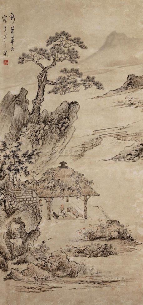 华嵒 RELEASING A CRANE ink and color on paper，hanging scroll