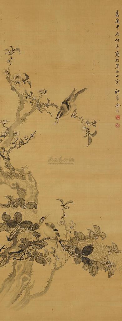 于宋 SPRING BIRDS JOINING THEIR SONGS ink on silk，hanging scroll