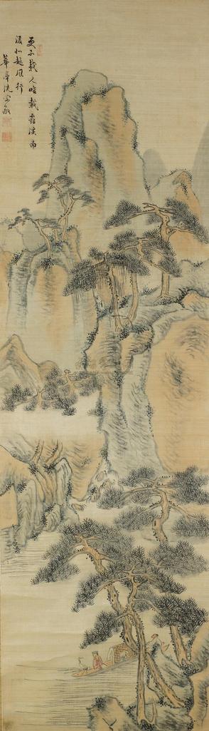 沈宗敬 BOATING ink and color on silk，hanging scroll