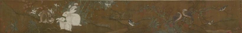 黄居寀 THREE RABBITS ink and color on silk，handscroll