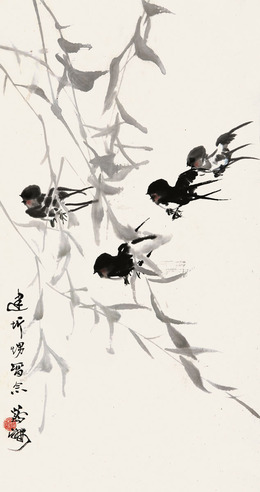 蔡鹤洲 柳雀图 镜片