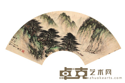 山水扇面镜片 19×55