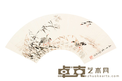 花鸟扇面镜片 17×53