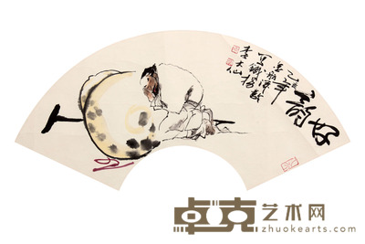 人物扇面镜片 19×55