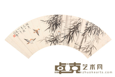 花鸟扇面镜片 14×48