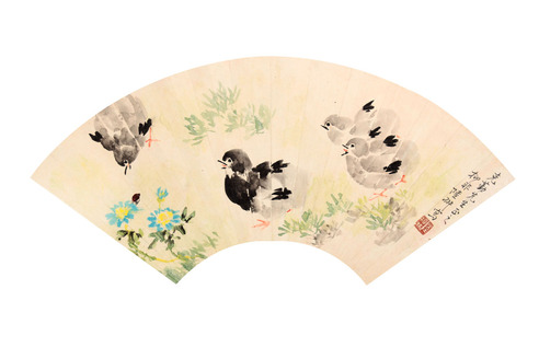 花鸟扇面镜片