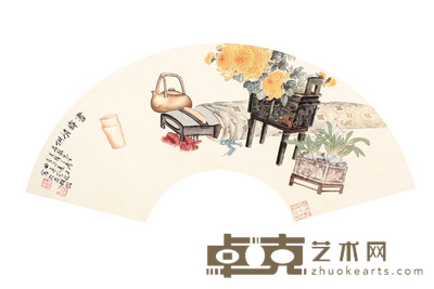 花卉扇面镜片 20×64