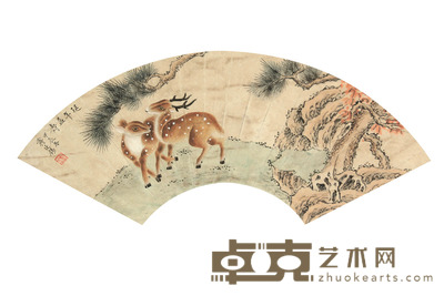 双鹿扇面镜框 18×51