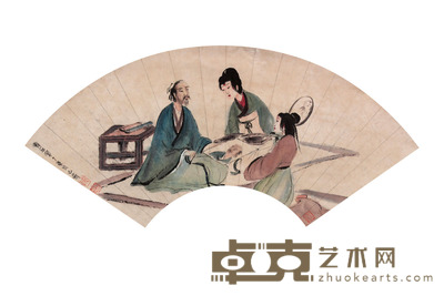 人物扇面镜片 18×51
