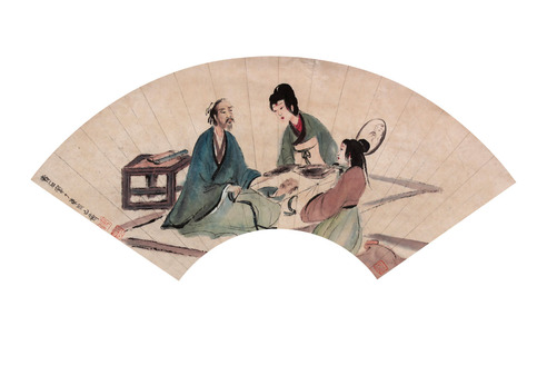 人物扇面镜片