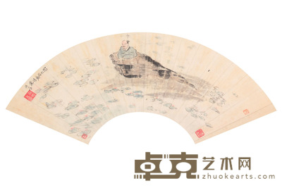 人物扇面镜框 18×54