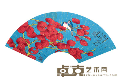 花鸟扇面镜片 25×68