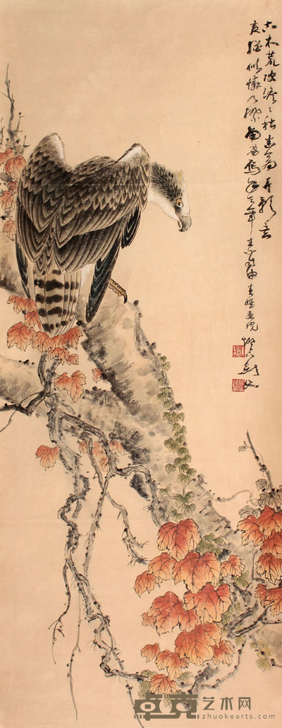 鹰立轴 114×45