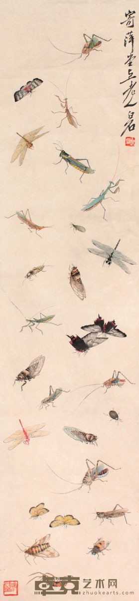 群虫立轴 120×29