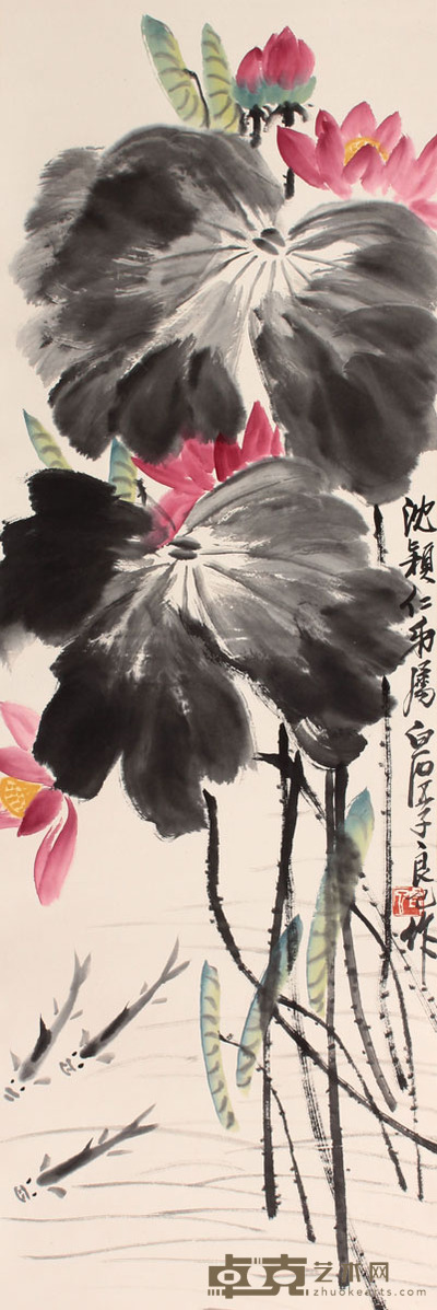 荷花立轴 101×33