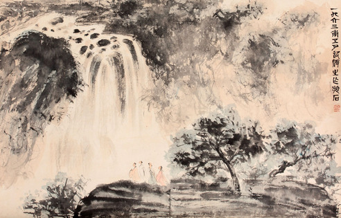 山水人物立轴