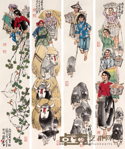 人物四屏立轴 96×19×4