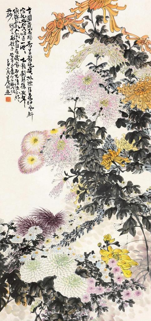 谢公展  花卉 立轴 