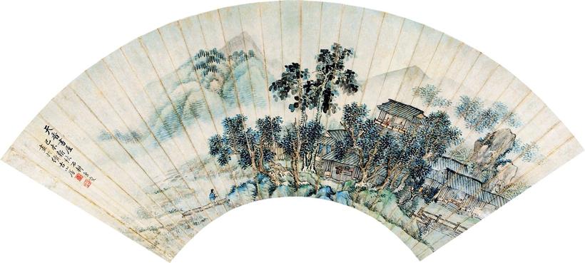唐俊  山水 扇片 