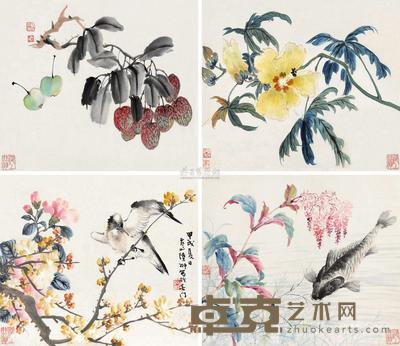 陆抑非  花鸟 册页 （六开选四）  29×38cm×6