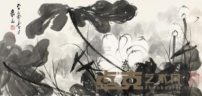 张大千 荷花 镜片 43×91cm