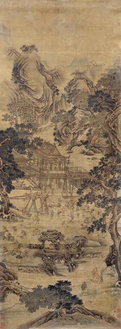 佚名 山水人物 立轴 175×65cm