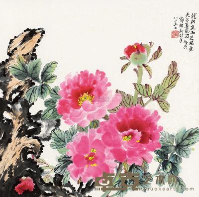邓瑞和 花卉 立轴  68×68cm