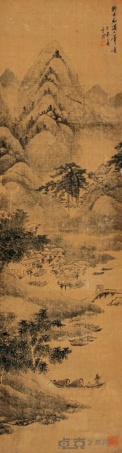 萧云从 山水 立轴  102×28cm