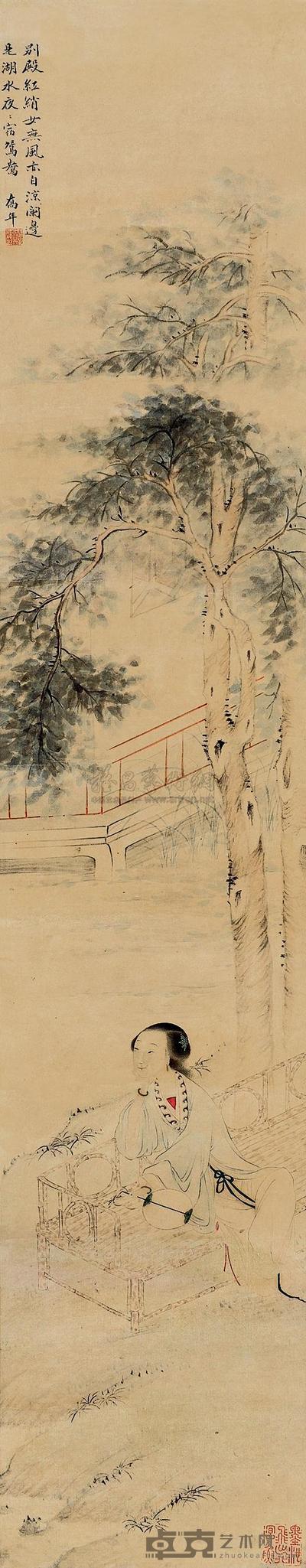 周乔年 仕女 镜片 98×19cm