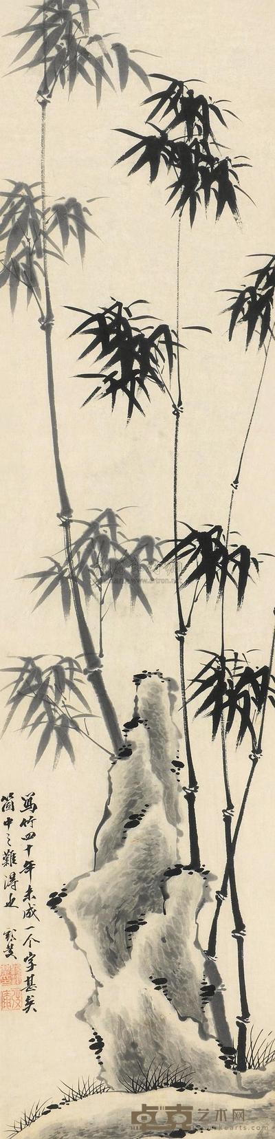 顾鹤庆 竹石 立轴  126×30cm