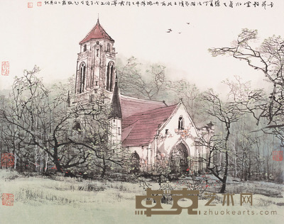 刘懋善 2008年作 卡昂教堂的春天 镜片 48×60cm